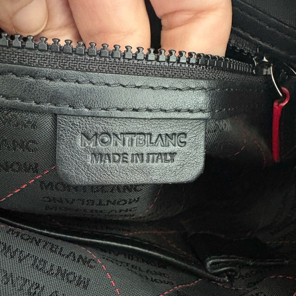 Montblanc Black Leather Messenger Bag with Red Accents - Picture 6 of 10